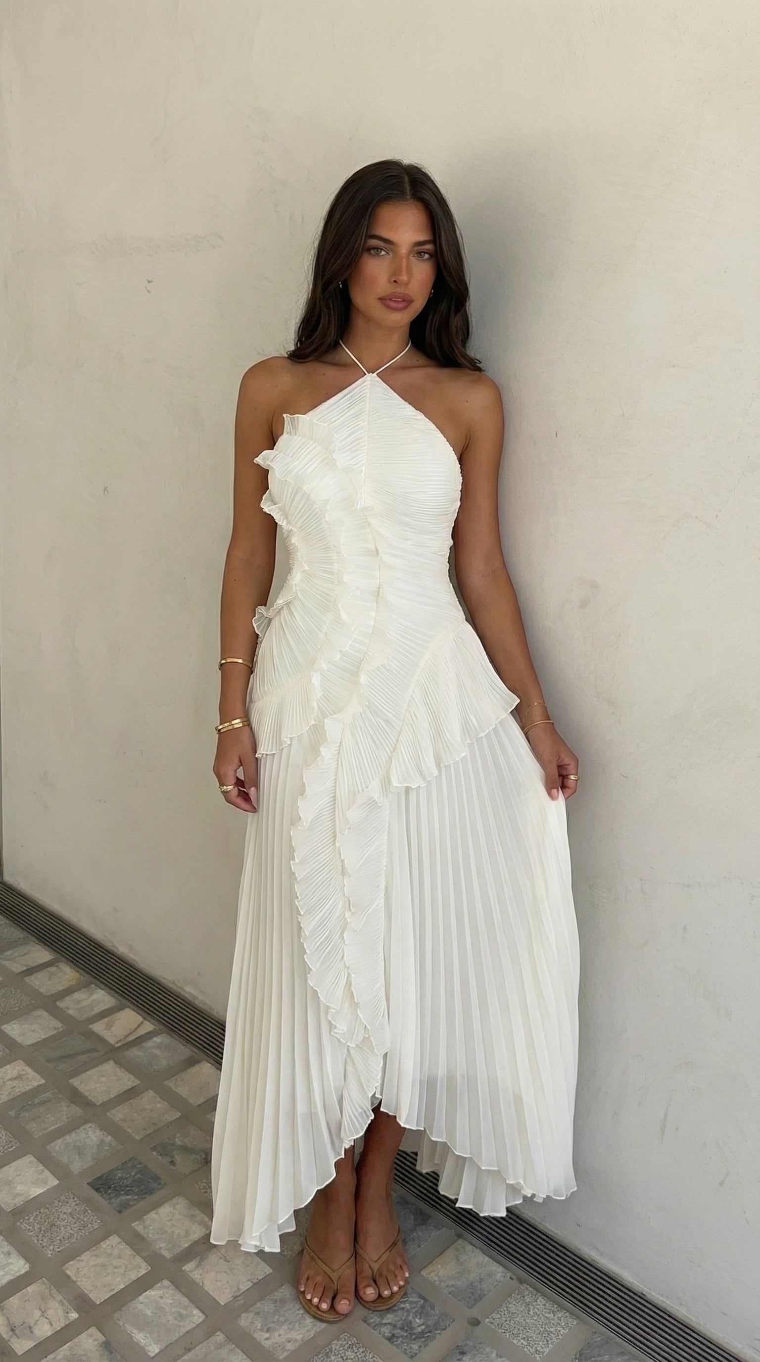 Ivy Halter Ruffled Maxi Dress
