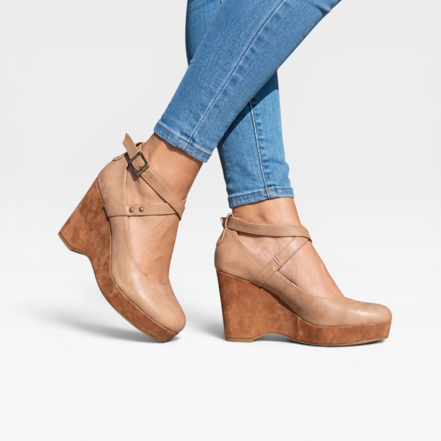 Cross Strap Wedge Sandals, Closed Toe Leather Platform