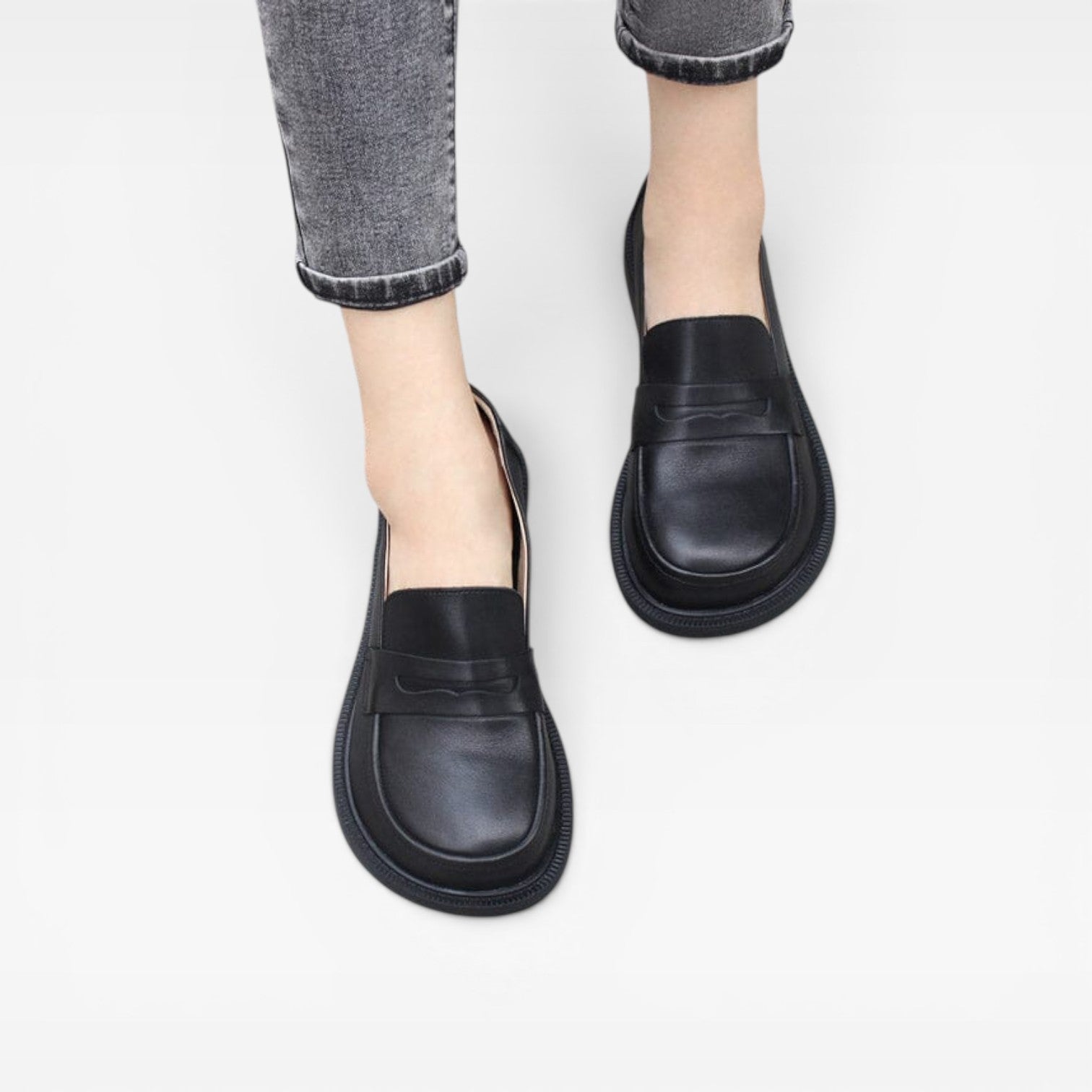 Genuine Leather Penny Loafers, Round Toe Slip On Flats