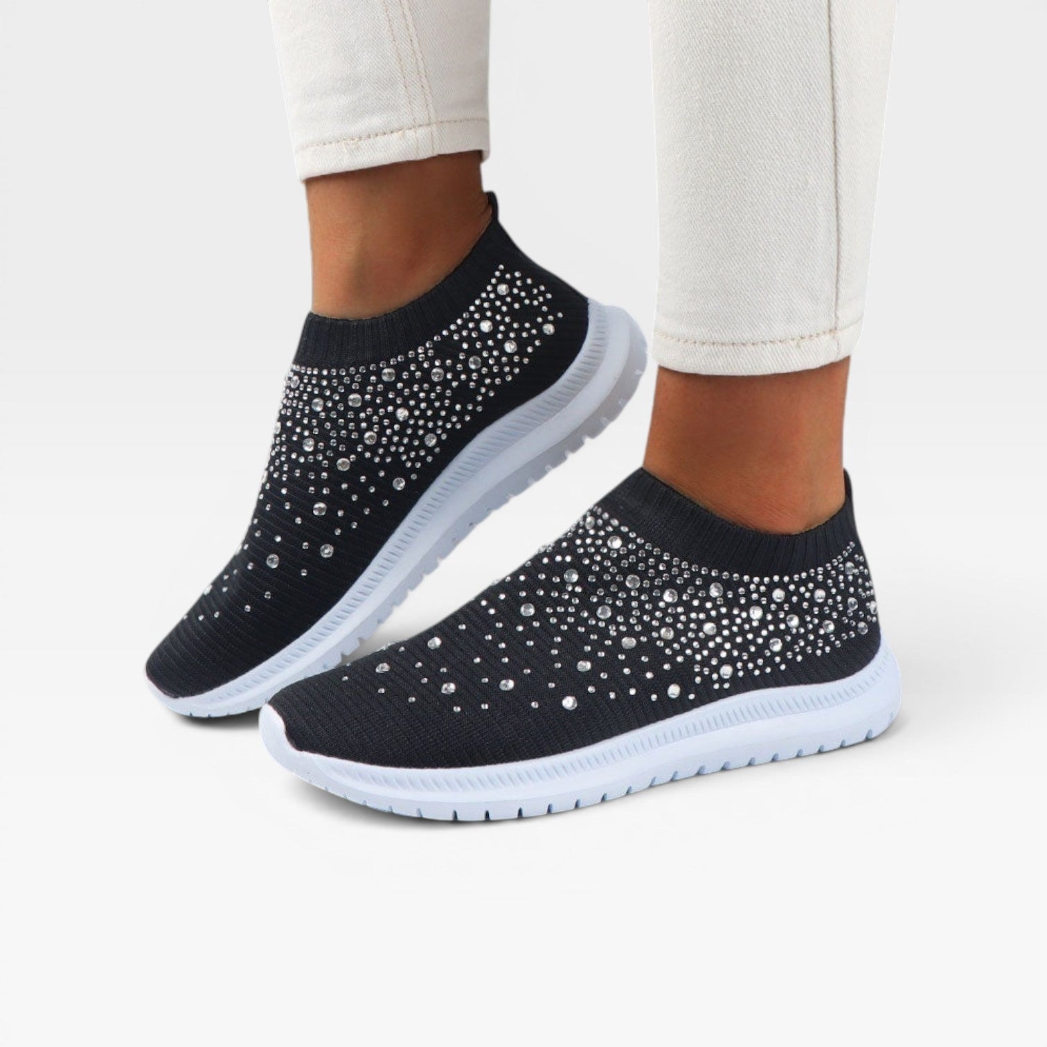 Diamante Knit Slip On Trainers, Crystal Sock Fit Shoes
