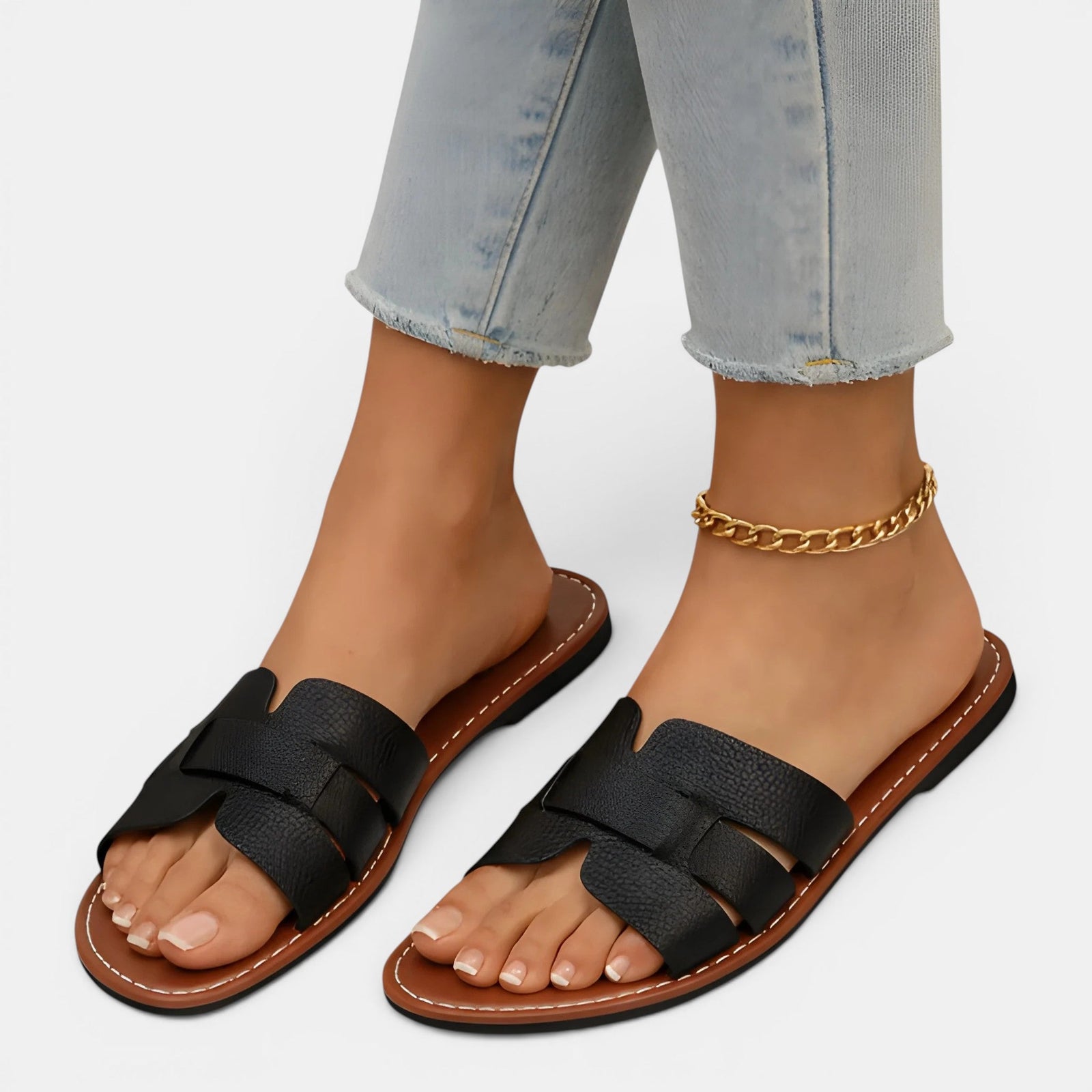 Cushioned Leather Slide Sandals, Minimalist Slip On
