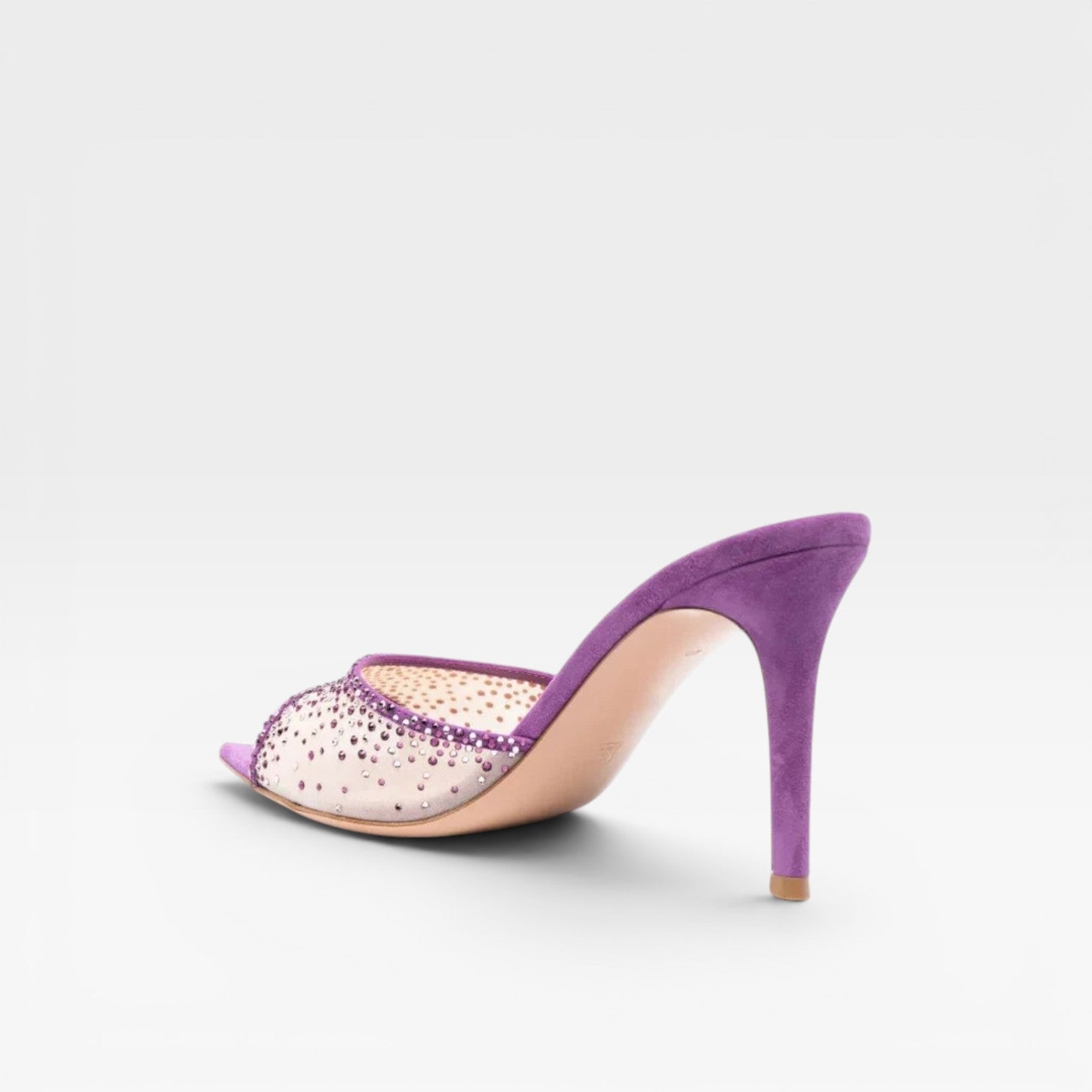 Crystal Suede Mule Heels, Pointed Toe Slim Stiletto