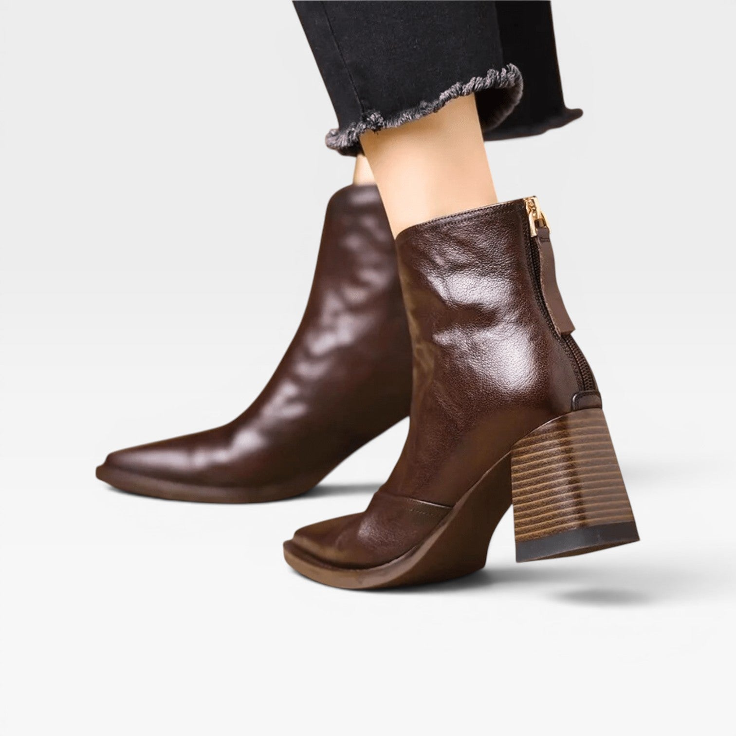 Glossy Ankle Boots, Square Toe Chunky Heel Pull On Pair