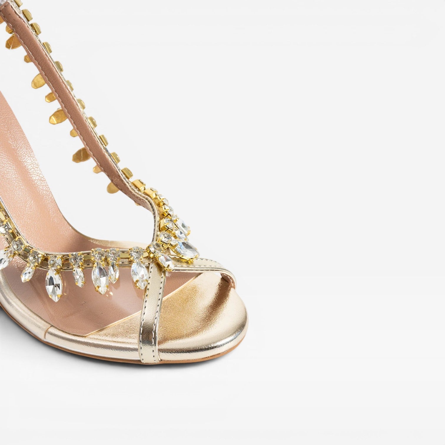 Crystal Chain Strappy Heels, Peep Toe Slim Stiletto