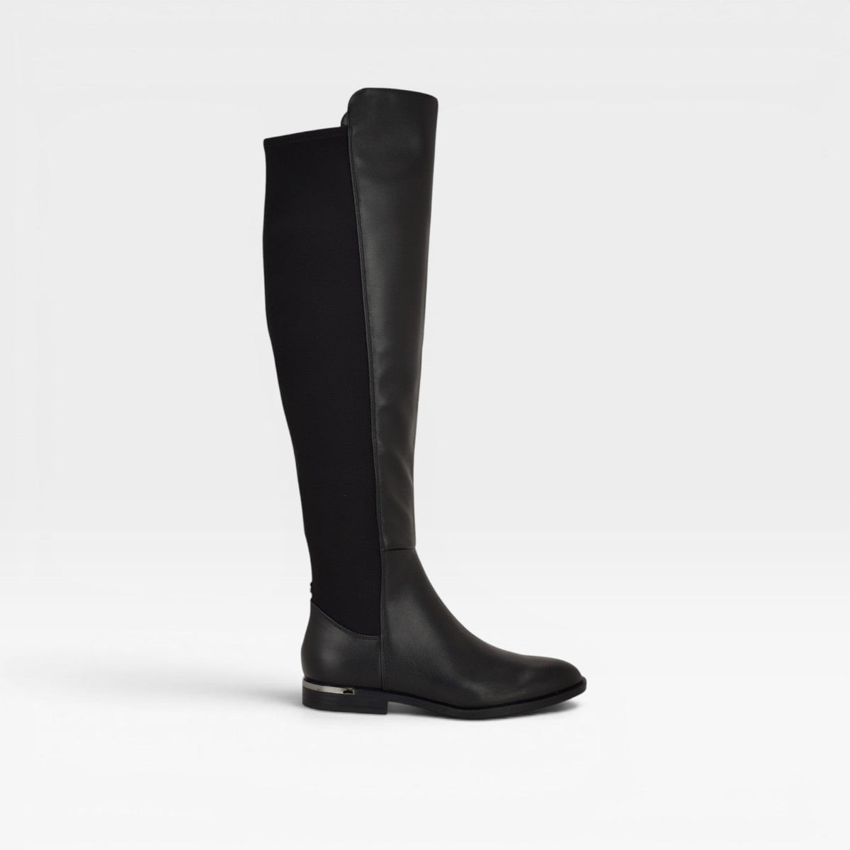 Over The Knee Boots, Flat Almond Toe Stretch Back Zip