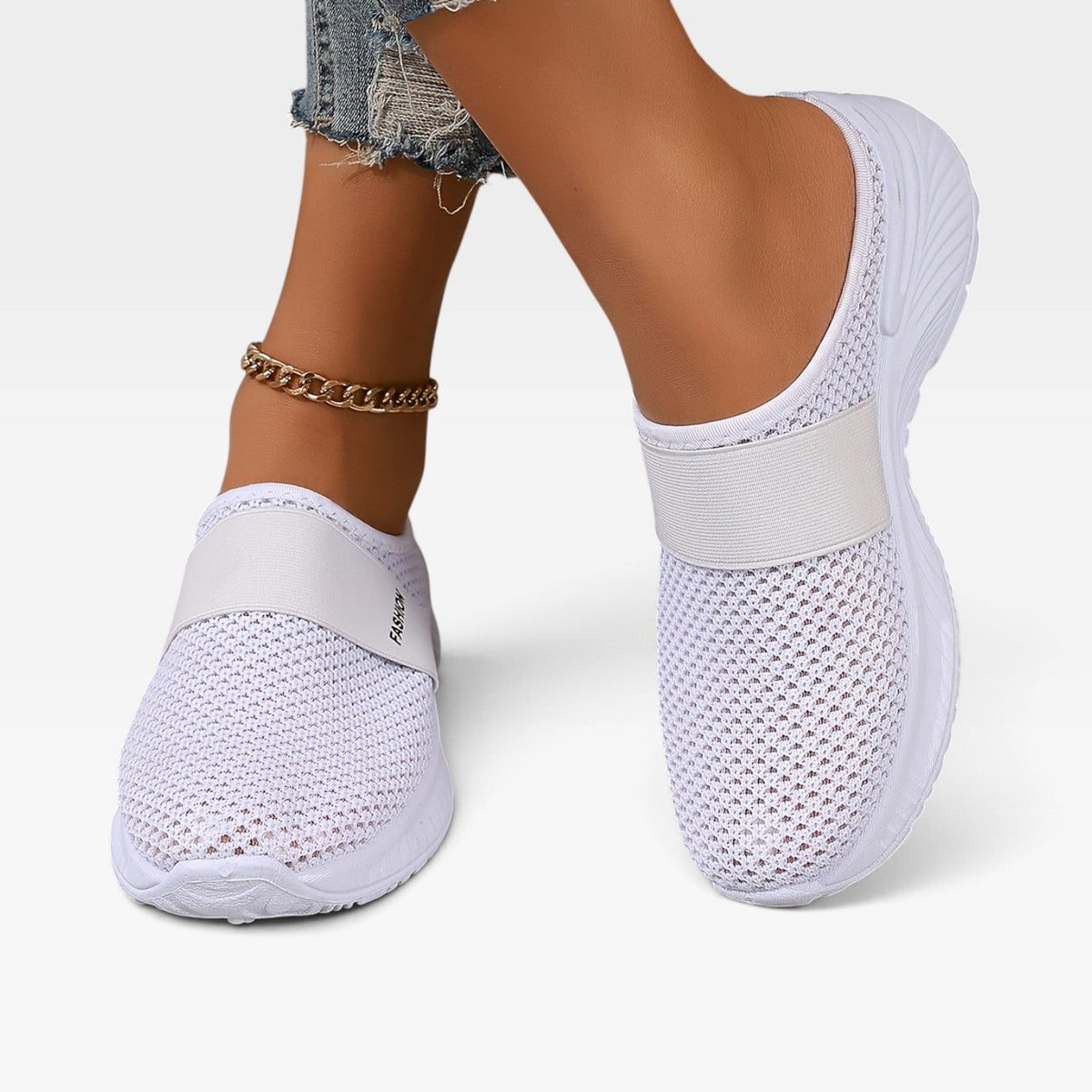 Backless Knit Sneakers, Cushioned Platform Slip On Mule
