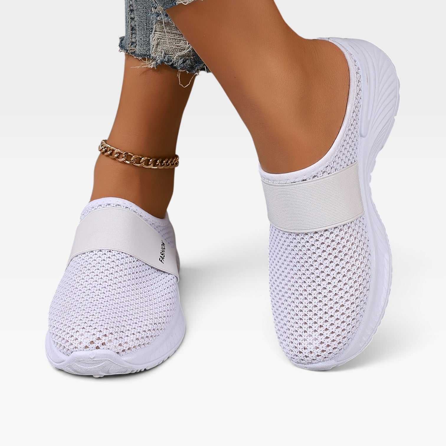 Backless Knit Sneakers, Cushioned Platform Slip On Mule