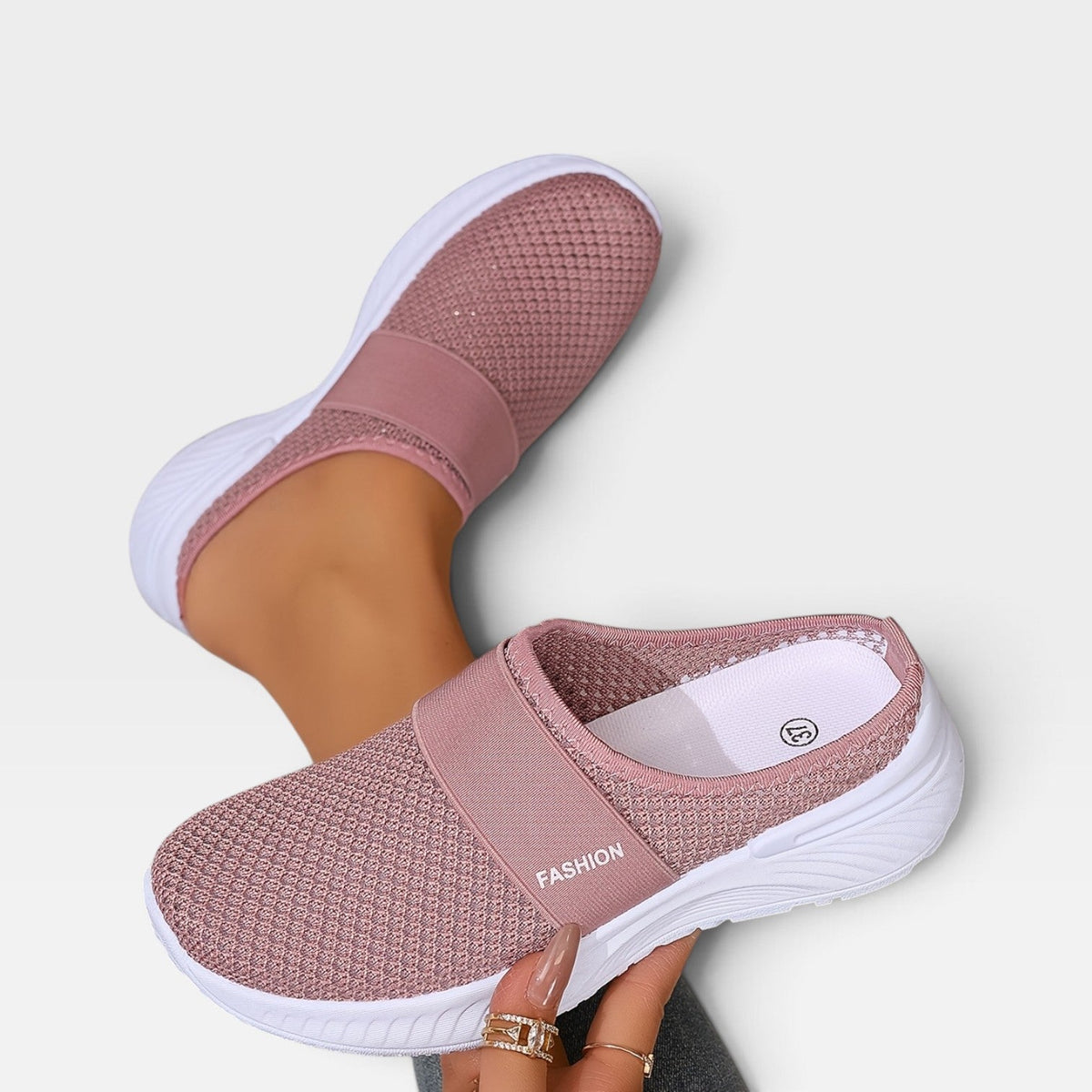 Backless Knit Sneakers, Cushioned Platform Slip On Mule