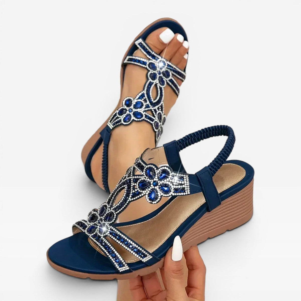 Crystal Embellished Wedge Sandals, Open Toe Slingback