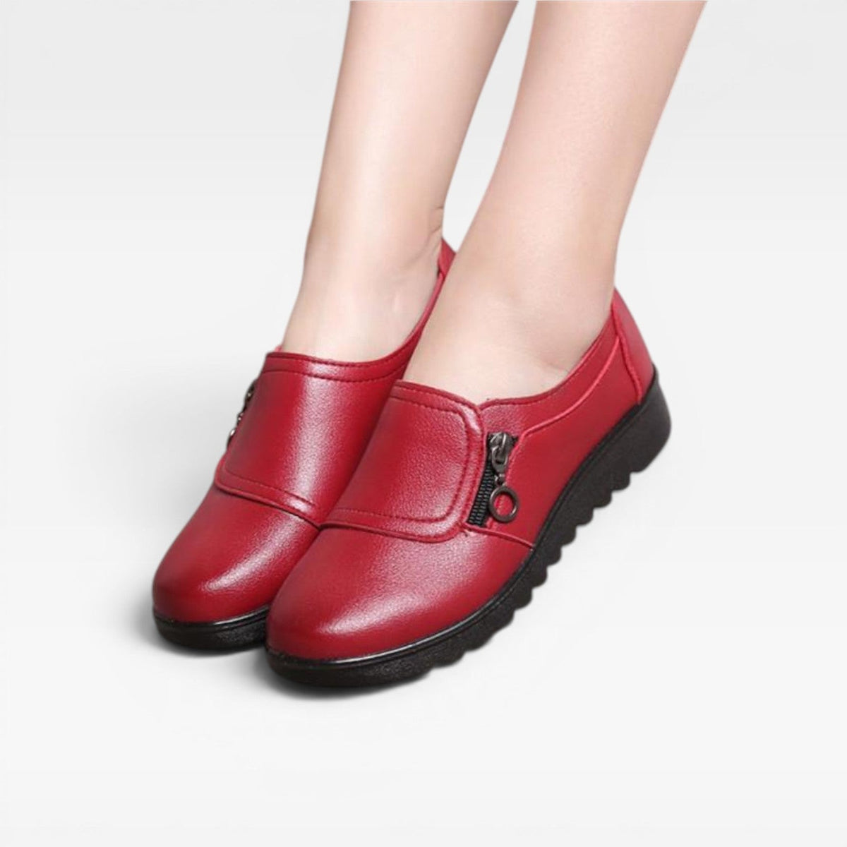 Leather Loafers with Side Zip, Cushioned Slip On Sole