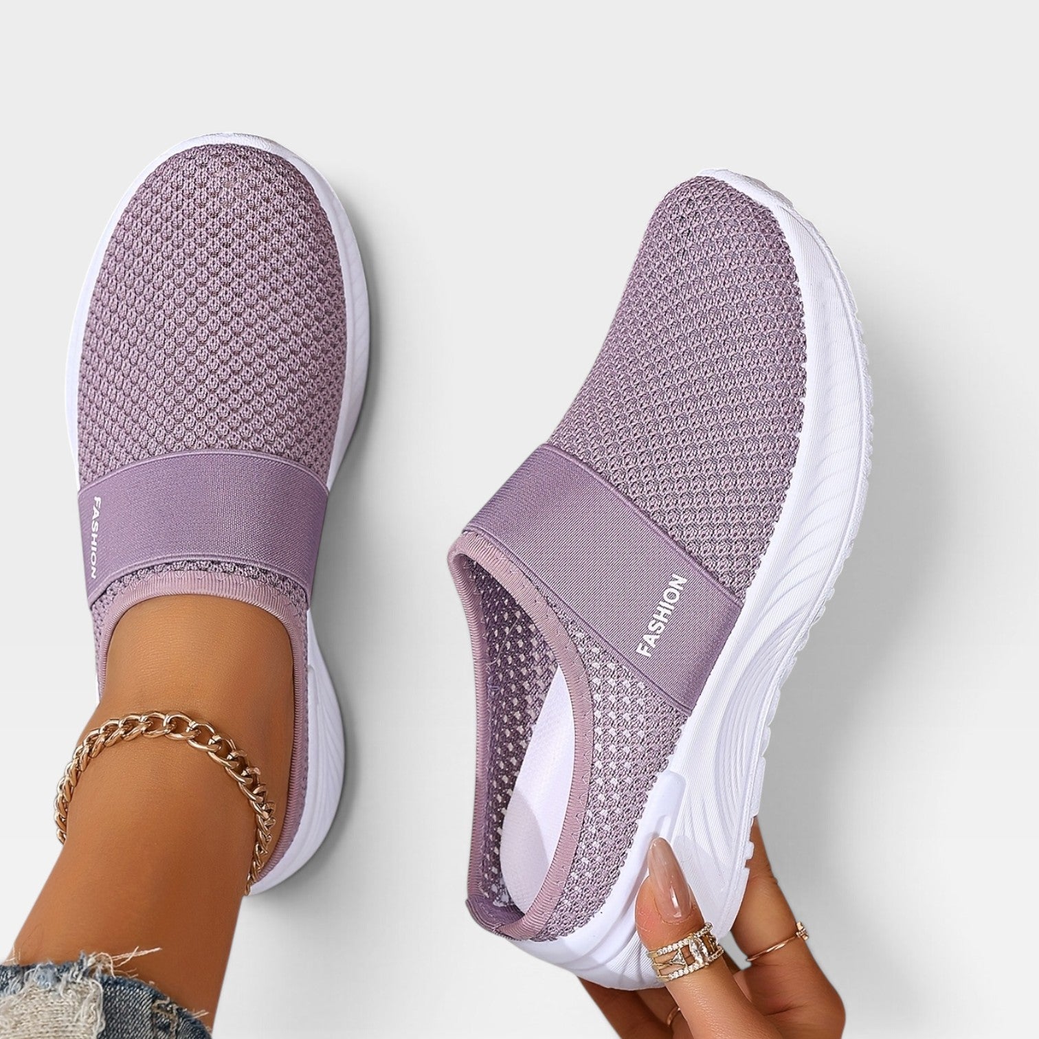 Backless Knit Sneakers, Cushioned Platform Slip On Mule
