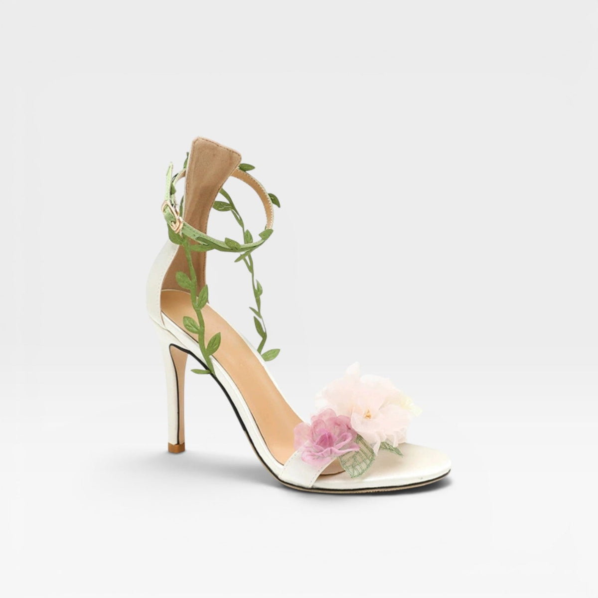 Crystal Flower Stiletto Sandals, Sheepskin Ankle Wrap