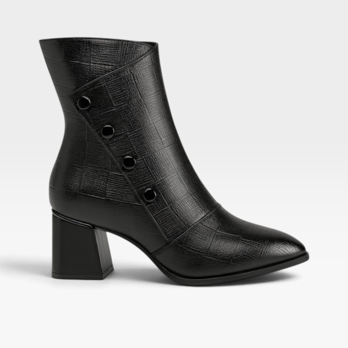 Pointed Toe Ankle Boots, Embossed Leather Look Side Zip