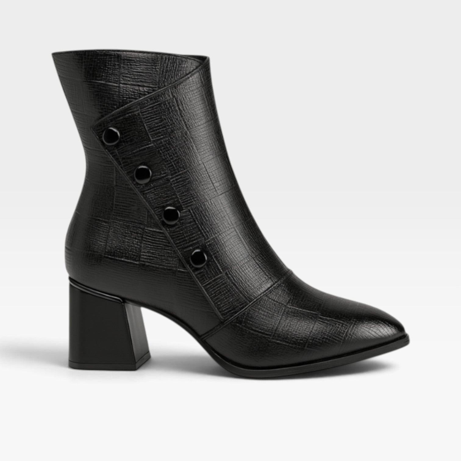 Pointed Toe Ankle Boots, Embossed Leather Look Side Zip