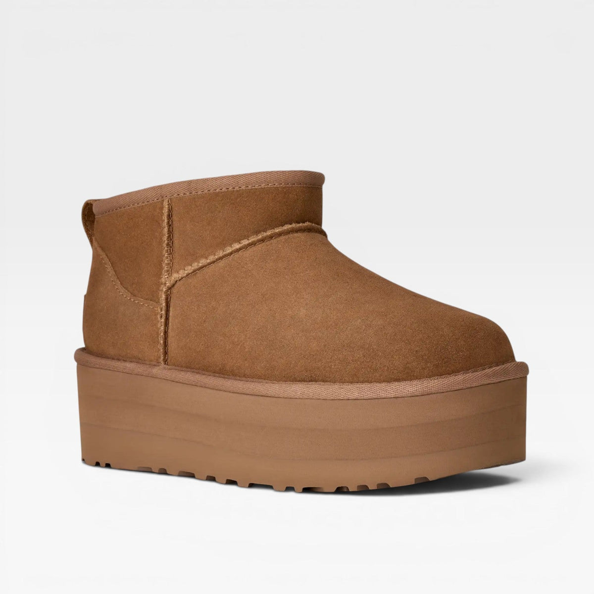 Cowhide Suede Mini Boots, Lifted Sheepskin Platform