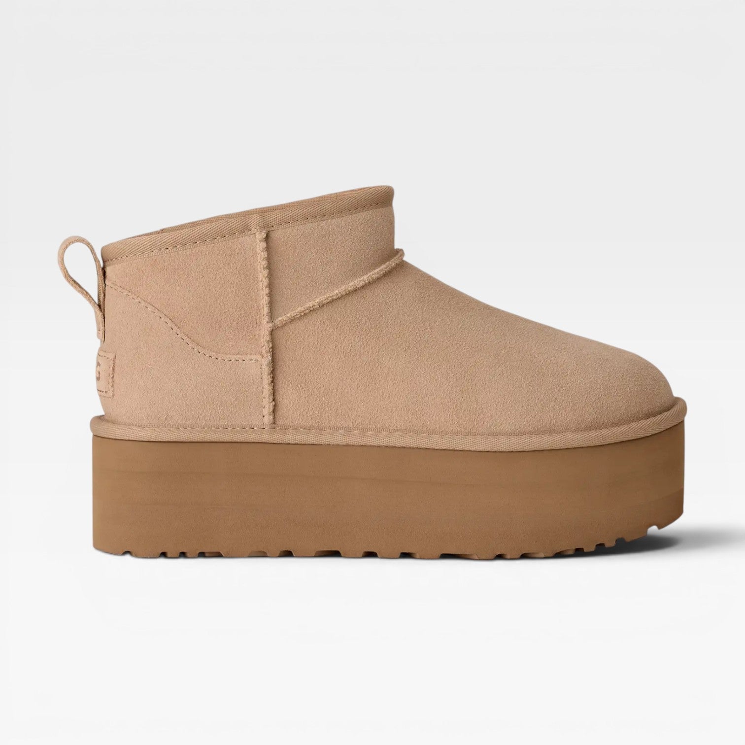 Cowhide Suede Mini Boots, Lifted Sheepskin Platform