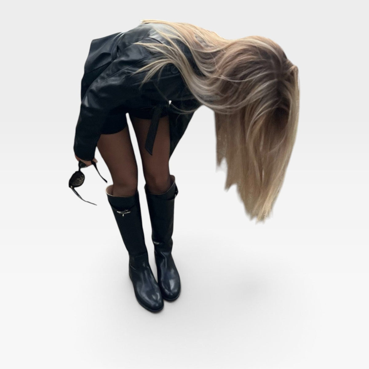 Leather Knee High Boots, Sculptural Buckle Block Heel