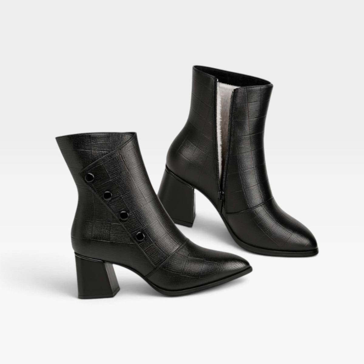 Pointed Toe Ankle Boots, Embossed Leather Look Side Zip