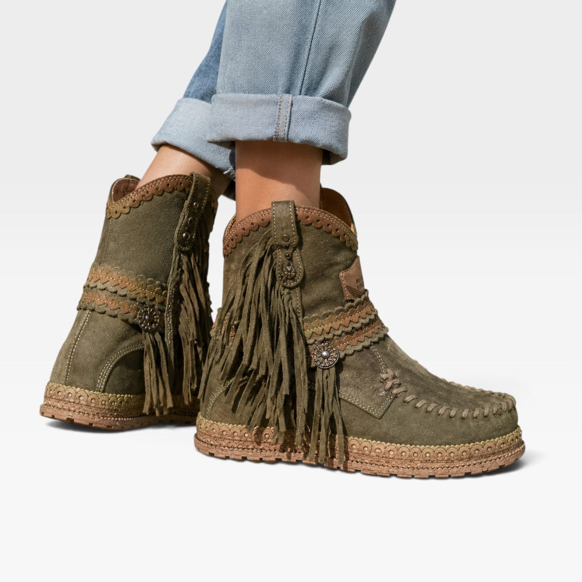 Suede Fringe Ankle Boots, Cushioned Insole Boho Style