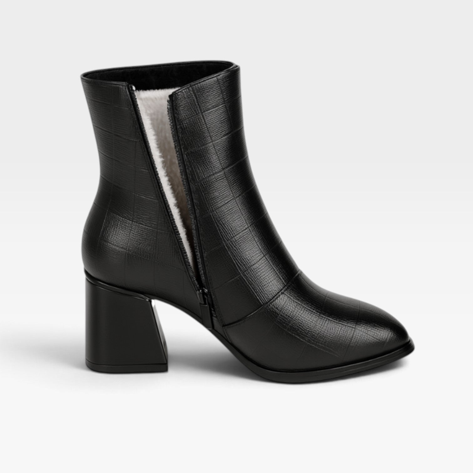 Pointed Toe Ankle Boots, Embossed Leather Look Side Zip
