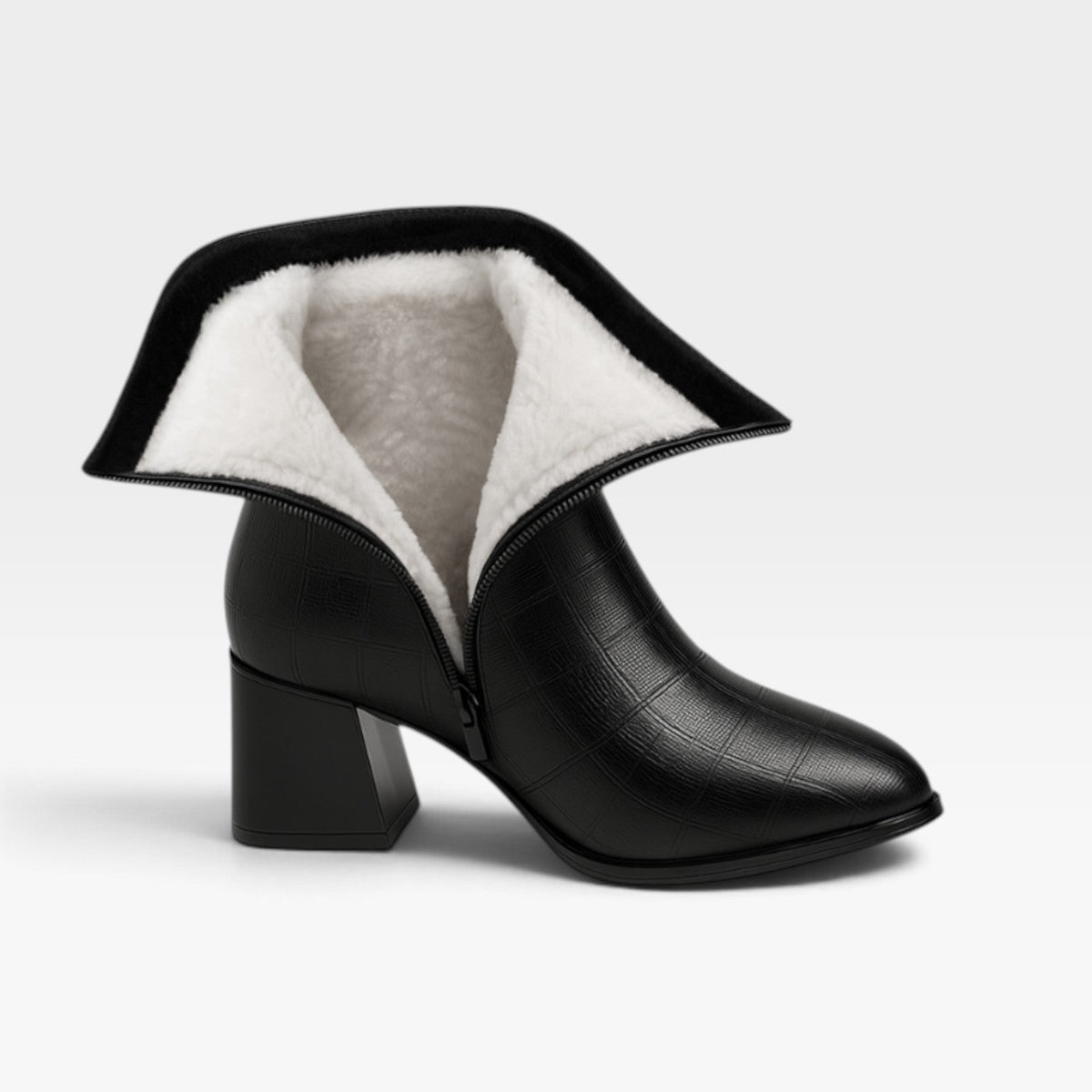 Pointed Toe Ankle Boots, Embossed Leather Look Side Zip