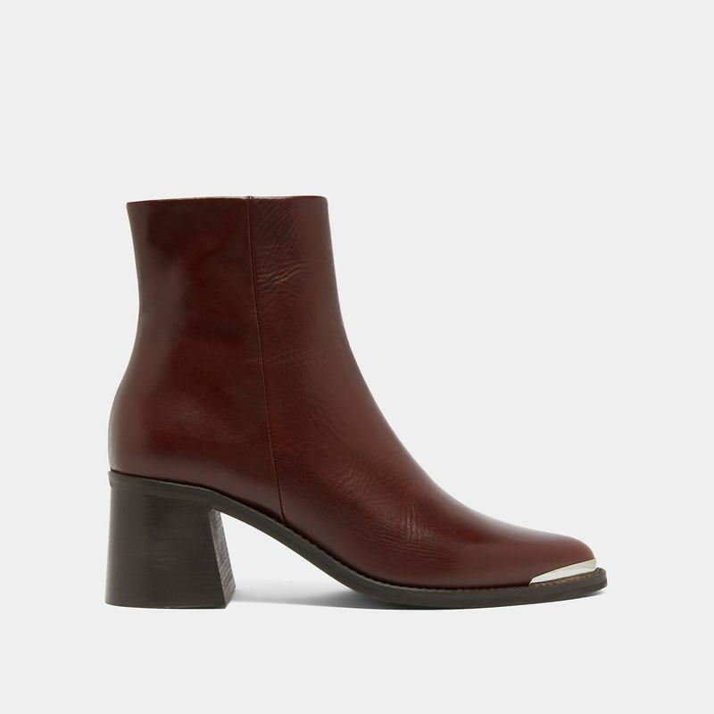 Burgundy Ankle Boots, Top Grain Cowhide Block Heel