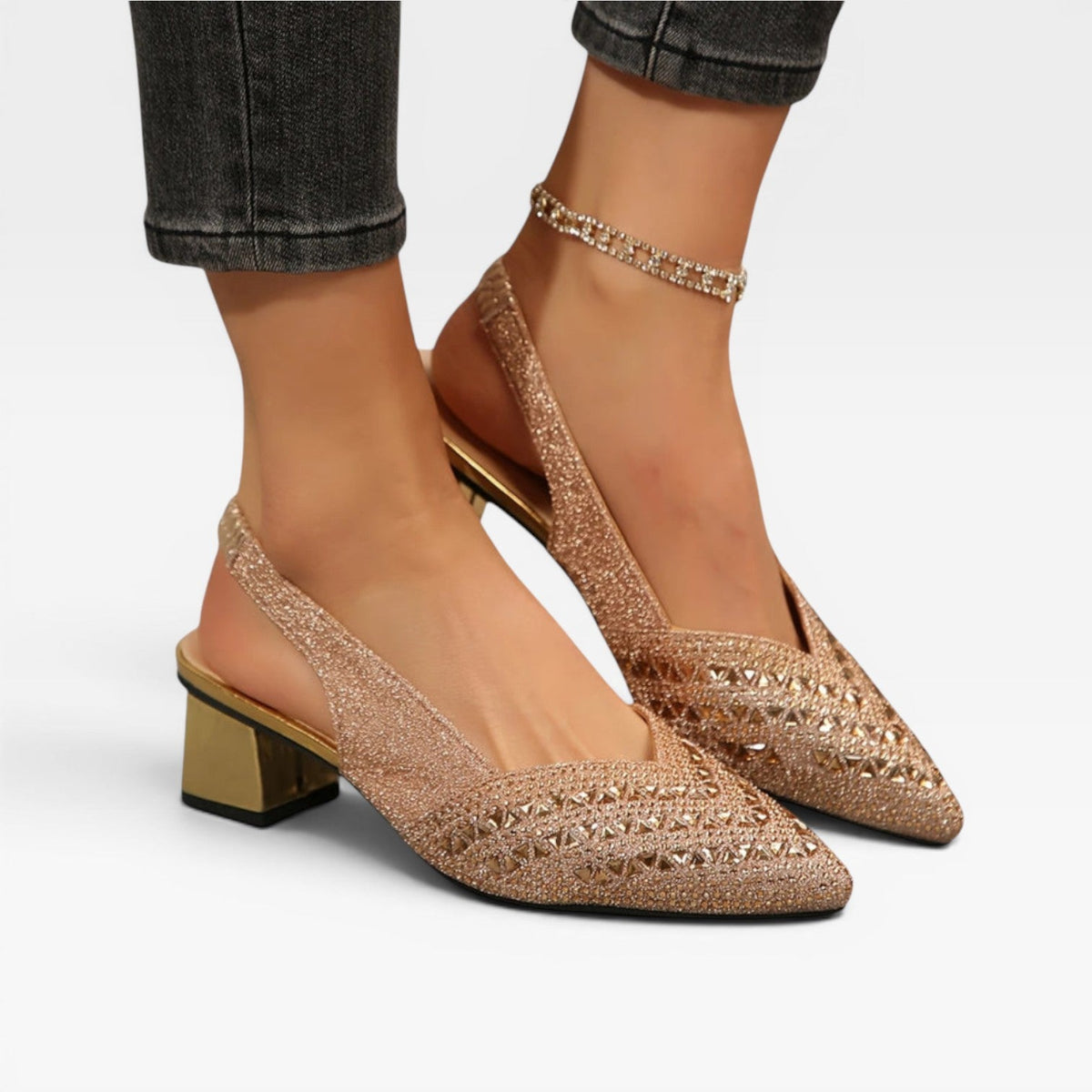 Rhinestone Block Heel Slingbacks, Crystal Wedding Shoe