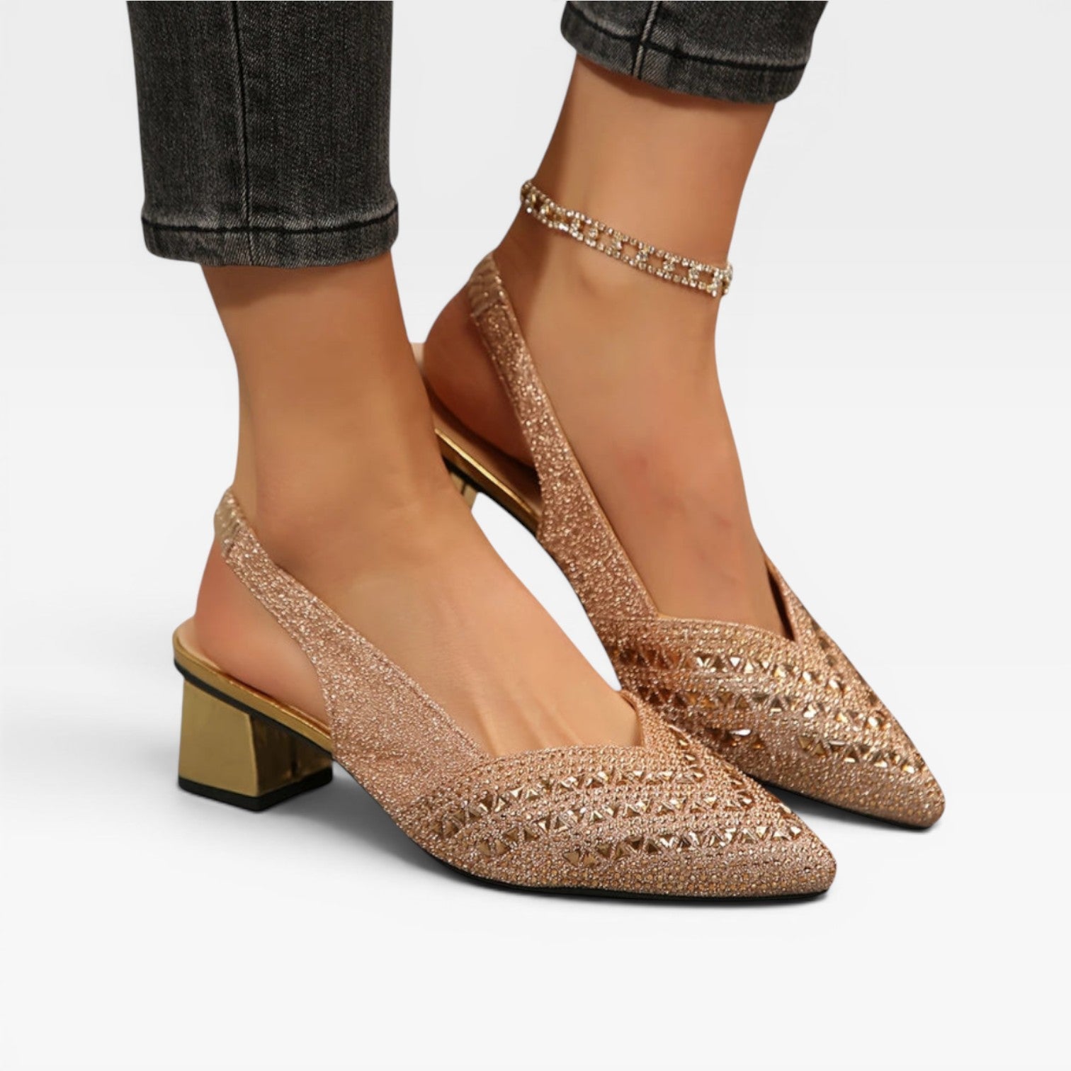 Rhinestone Block Heel Slingbacks, Crystal Wedding Shoe