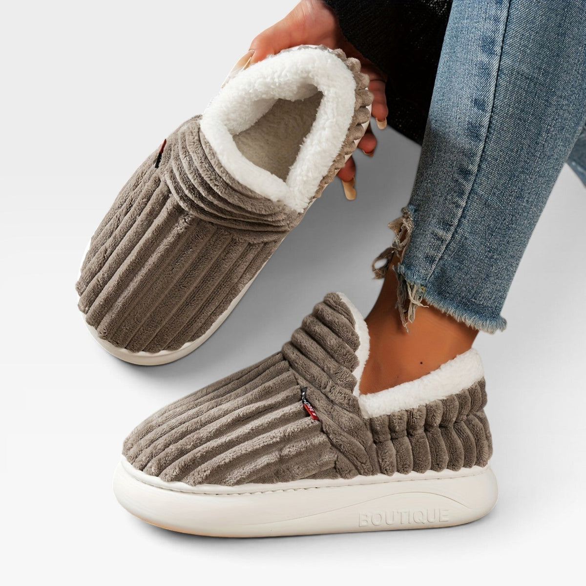 Corduroy Slipper Boots, Fleece Lined Slip On House Shoe