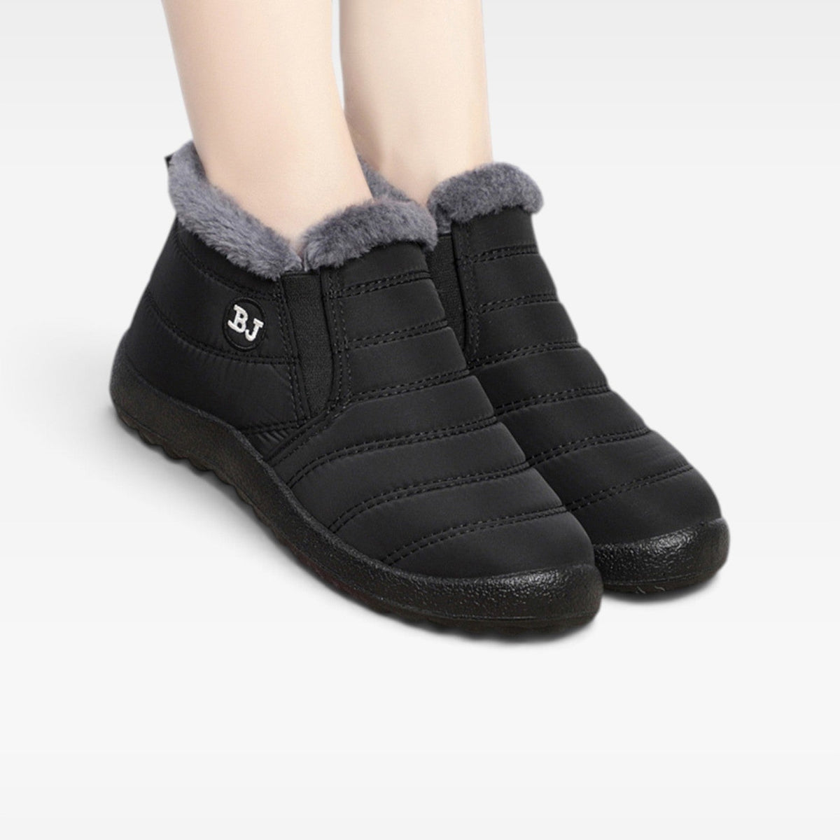 Quilted Fur Lined Snow Boots, Water Resistant Sole