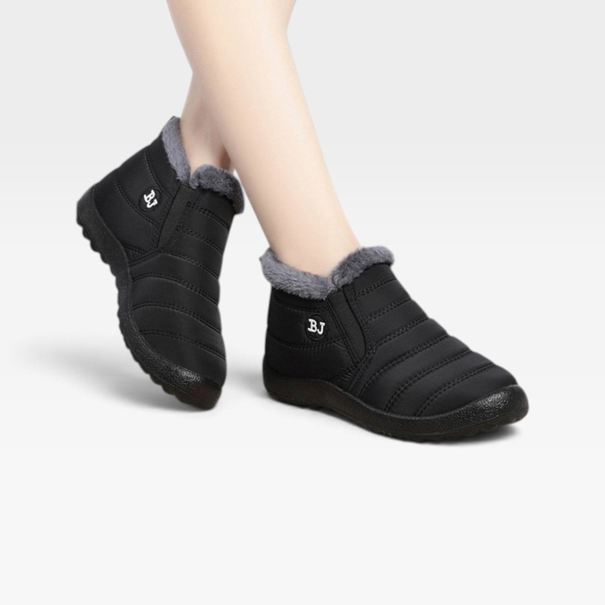 Quilted Fur Lined Snow Boots, Water Resistant Sole