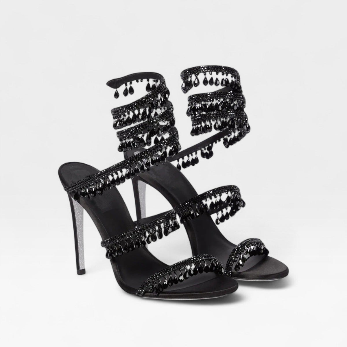 Crystal Strappy Heeled Sandals, Hand Sewn Party Shoes