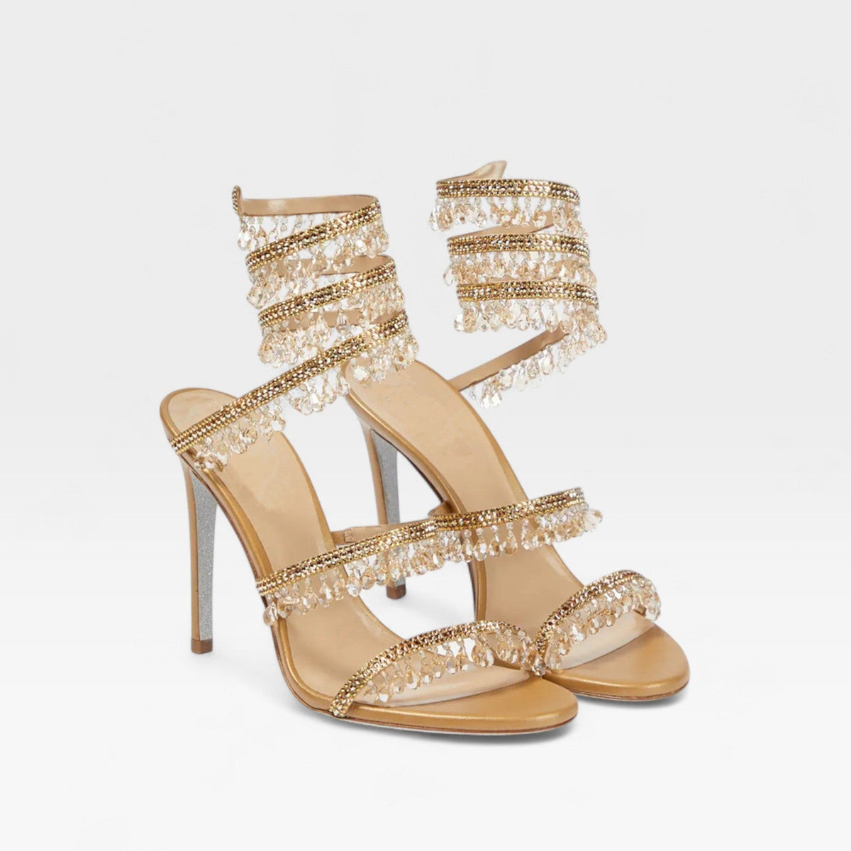 Crystal Strappy Heeled Sandals, Hand Sewn Party Shoes