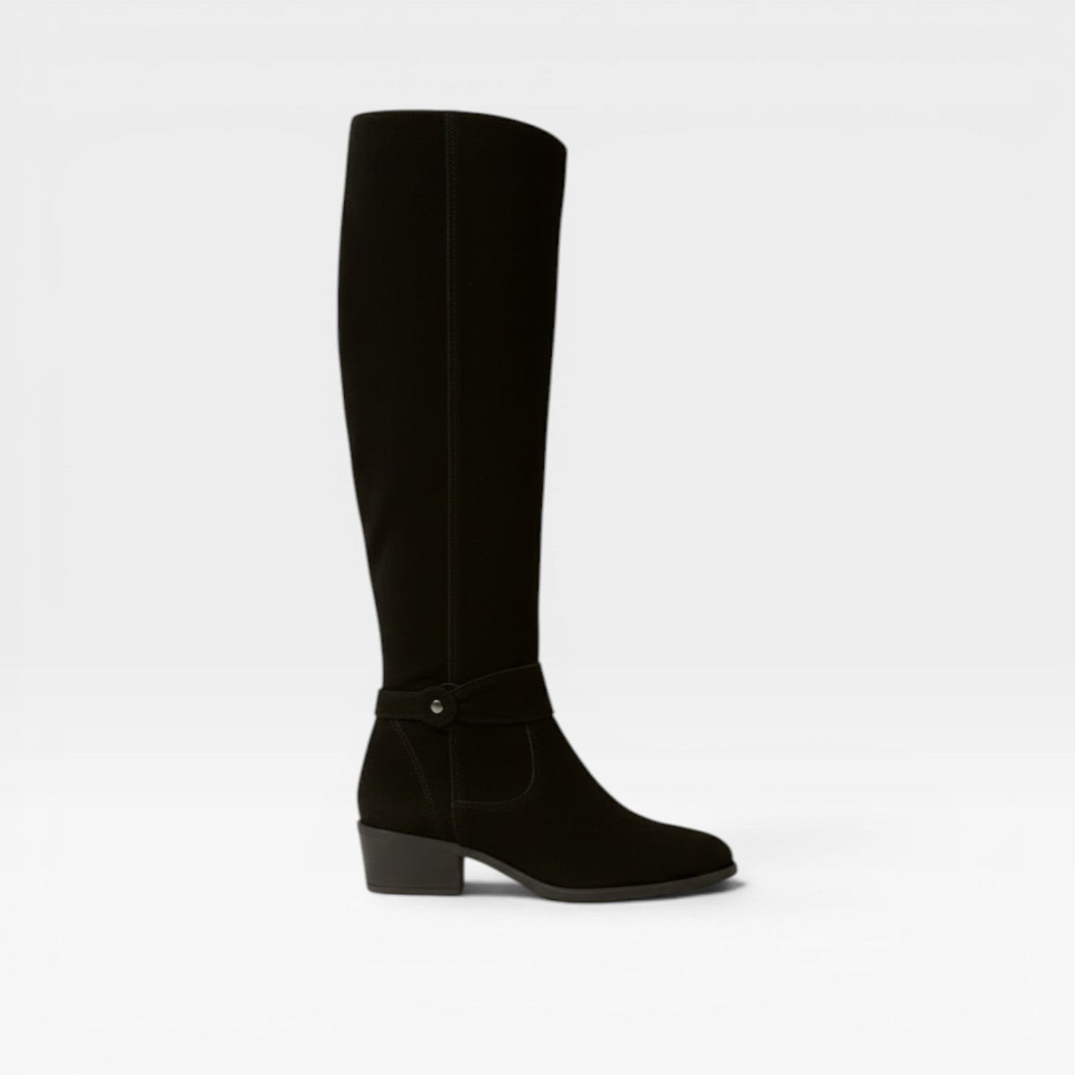 Slouchy Suede Knee High Boots, Buckle Low Block Heel