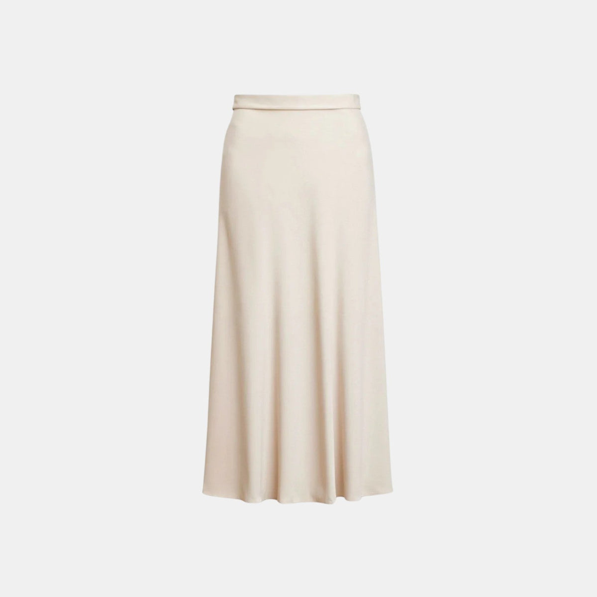 High Waist Silk Midi Skirt, Draped Beige Flowing Cut