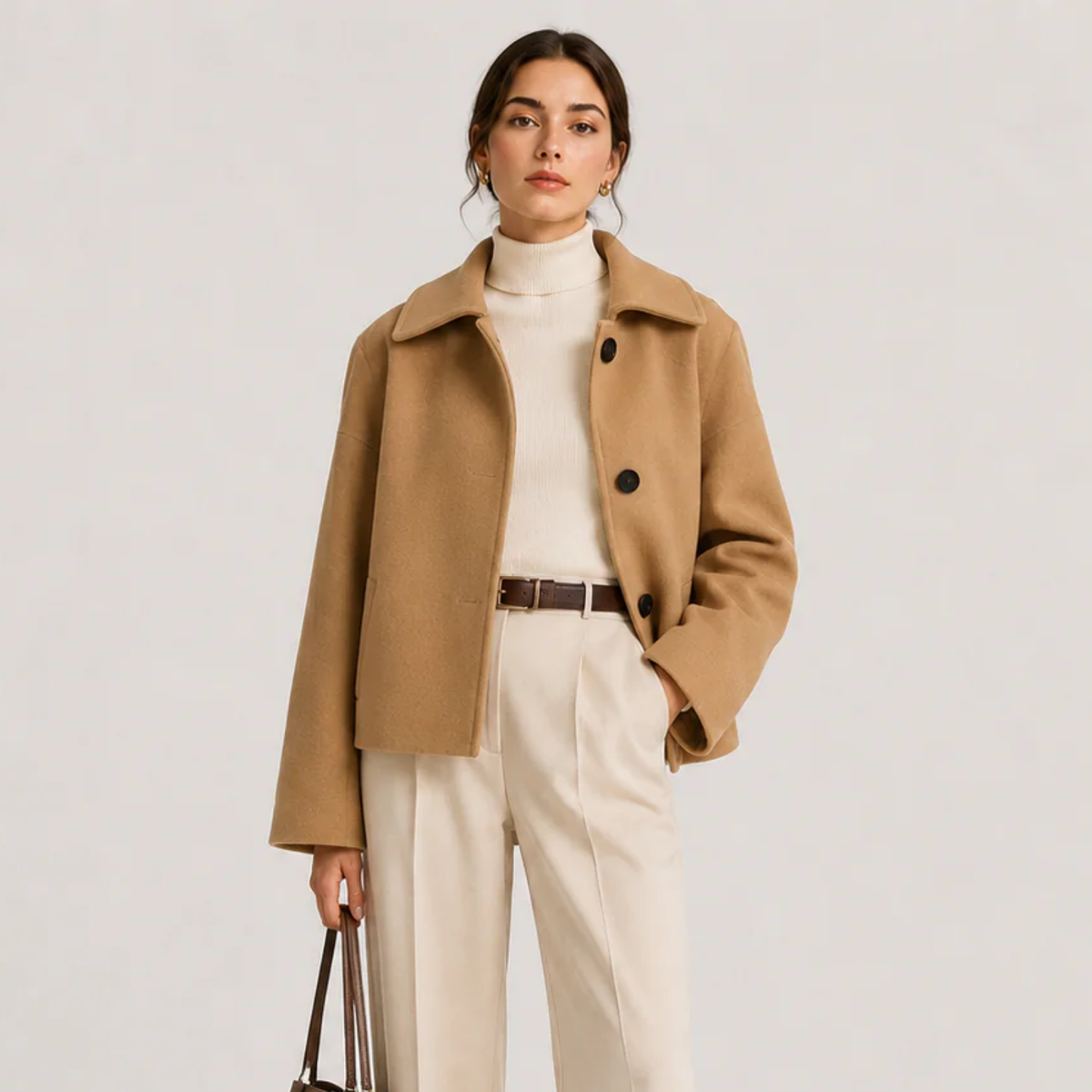 Button Up Jacket, Relaxed Tailored Beige Black Coat