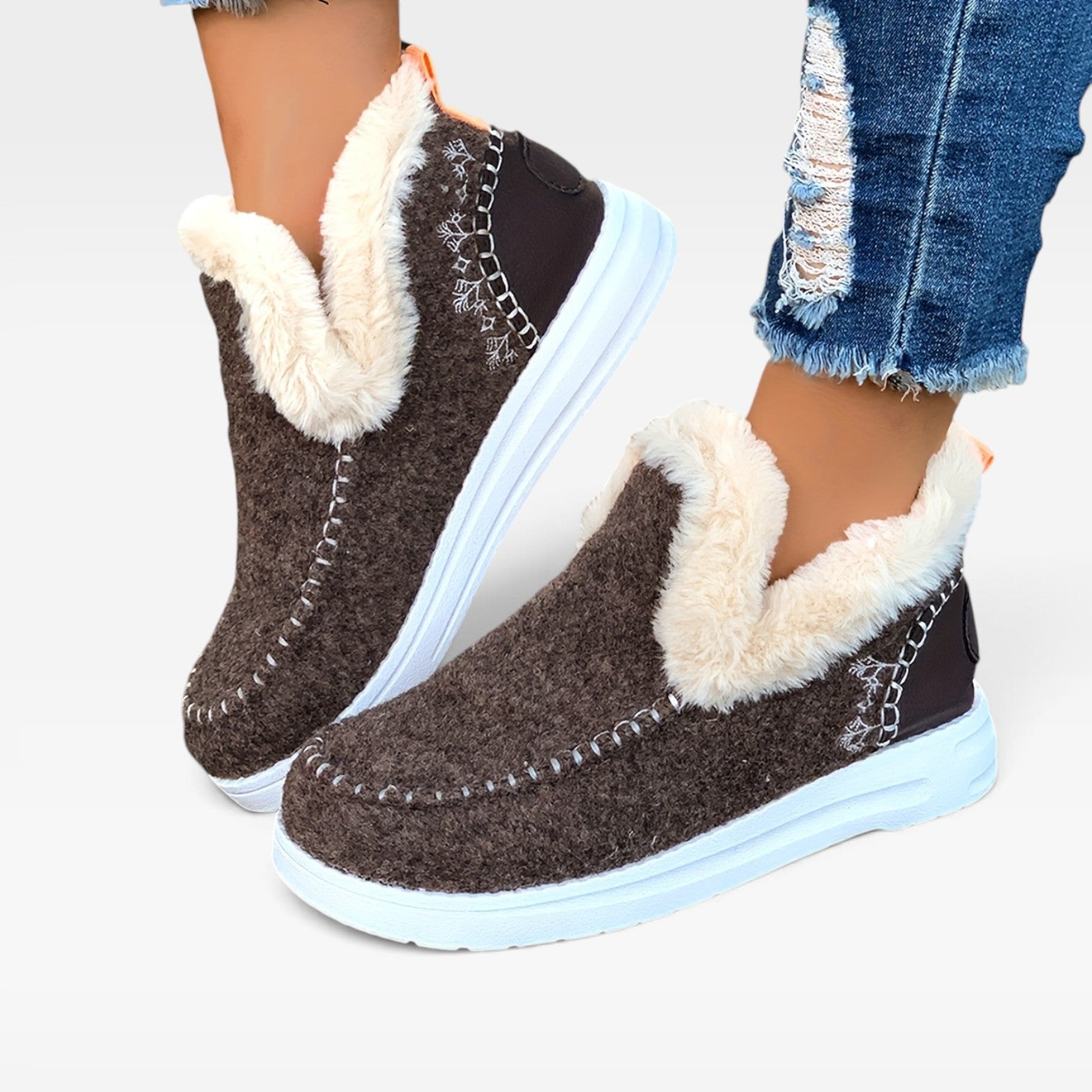 Wool Felt Ankle Boots, Moc Toe Fleece Lined Platform