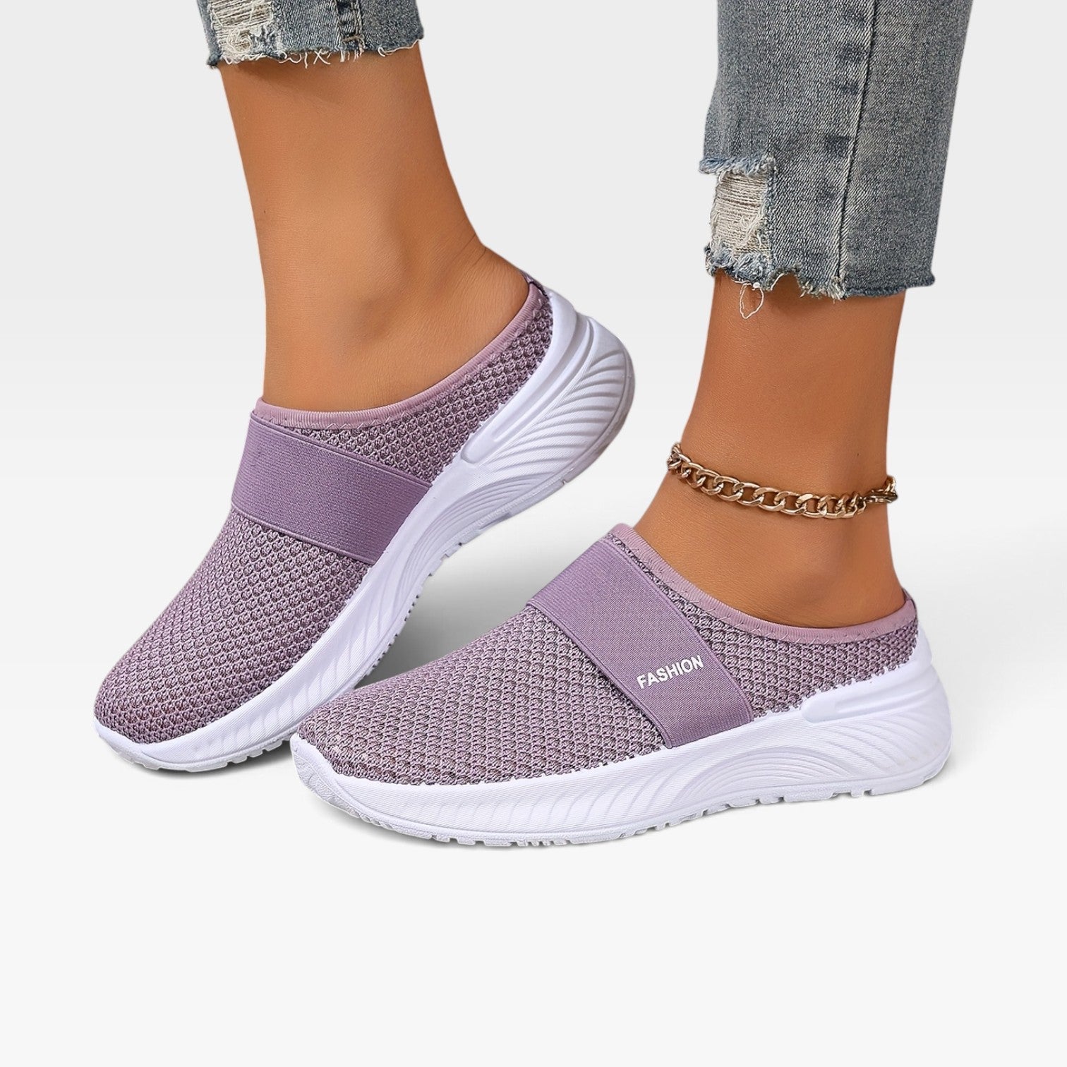 Backless Knit Sneakers, Cushioned Platform Slip On Mule