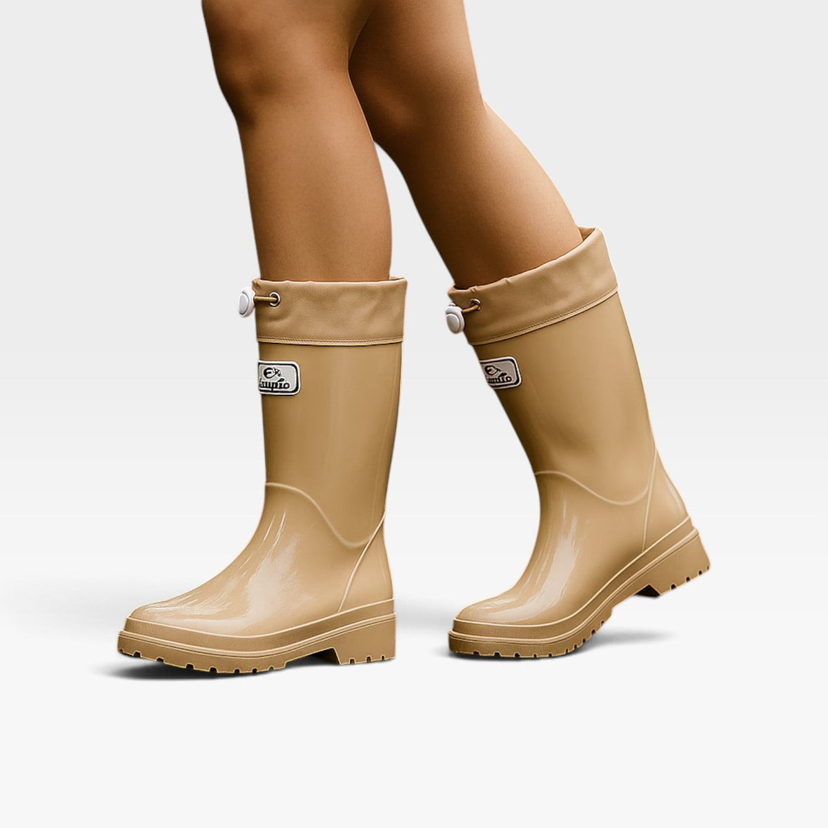 Tall Rain Boots, Glossy Waterproof Rubber Drawstring