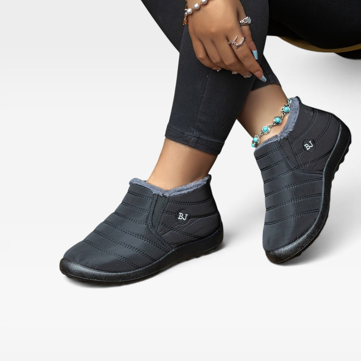 Quilted Fur Lined Snow Boots, Water Resistant Sole