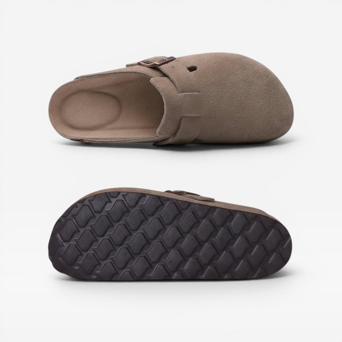 Suede Cork Clogs, Closed Toe Slip On Buckle Strap Mules
