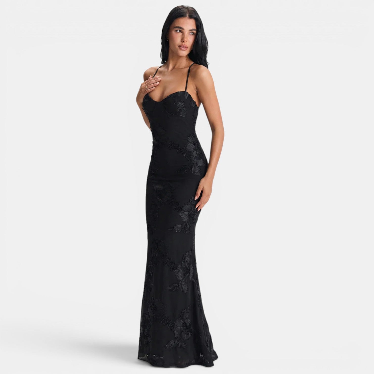 Lace Maxi Dress, Open Back Floor Length Evening Gown