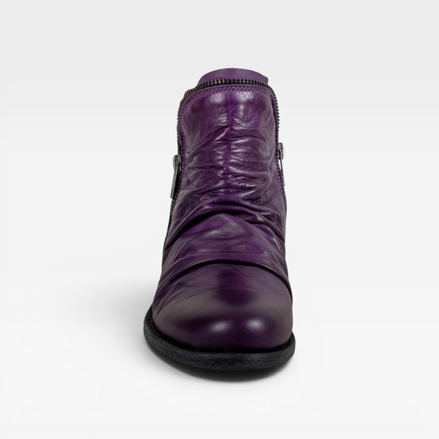 Slouchy Ankle Boots, Side Zip Low Block Heel Leather