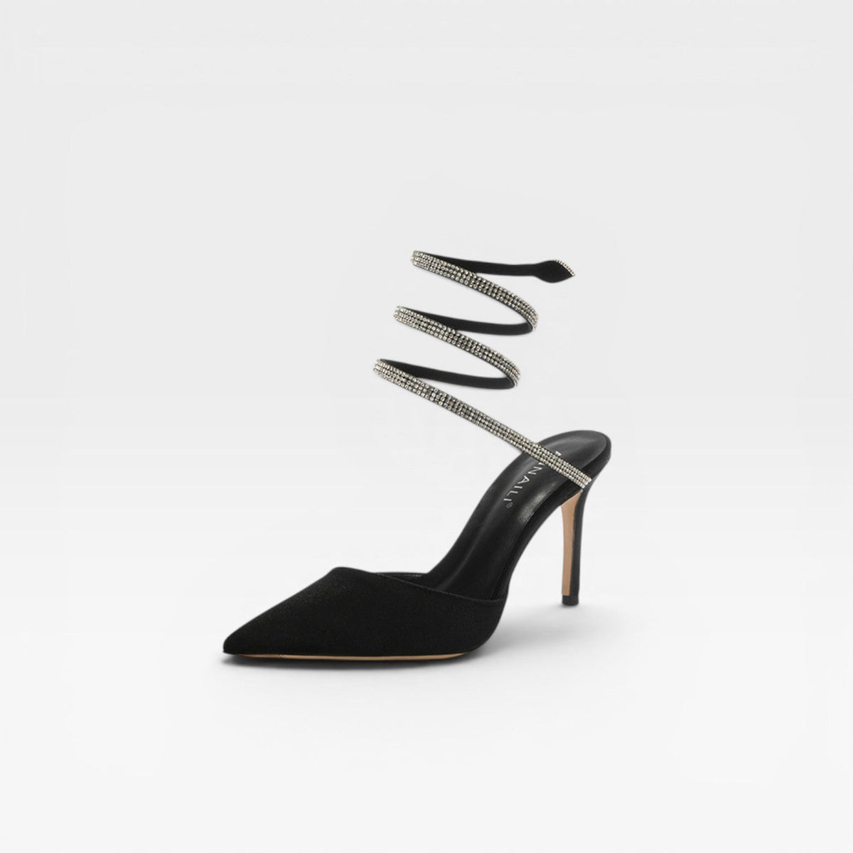 Crystal Ankle Wrap Heels, Satin Pointed Toe Stiletto