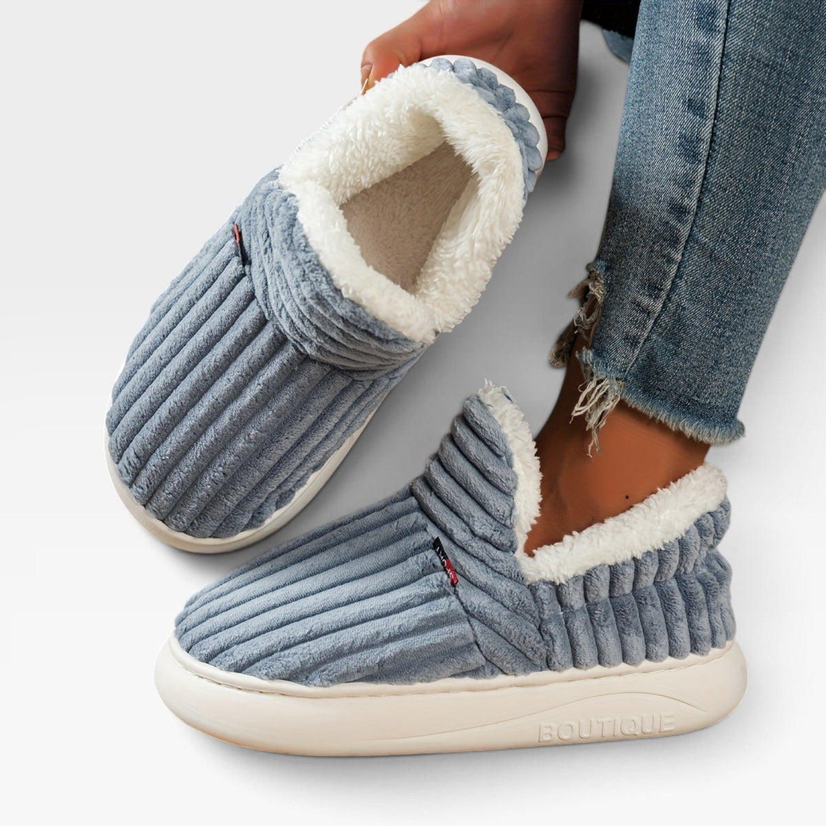 Corduroy Slipper Boots, Fleece Lined Slip On House Shoe