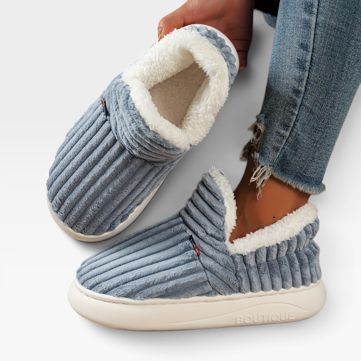 Corduroy Slipper Boots, Fleece Lined Slip On House Shoe