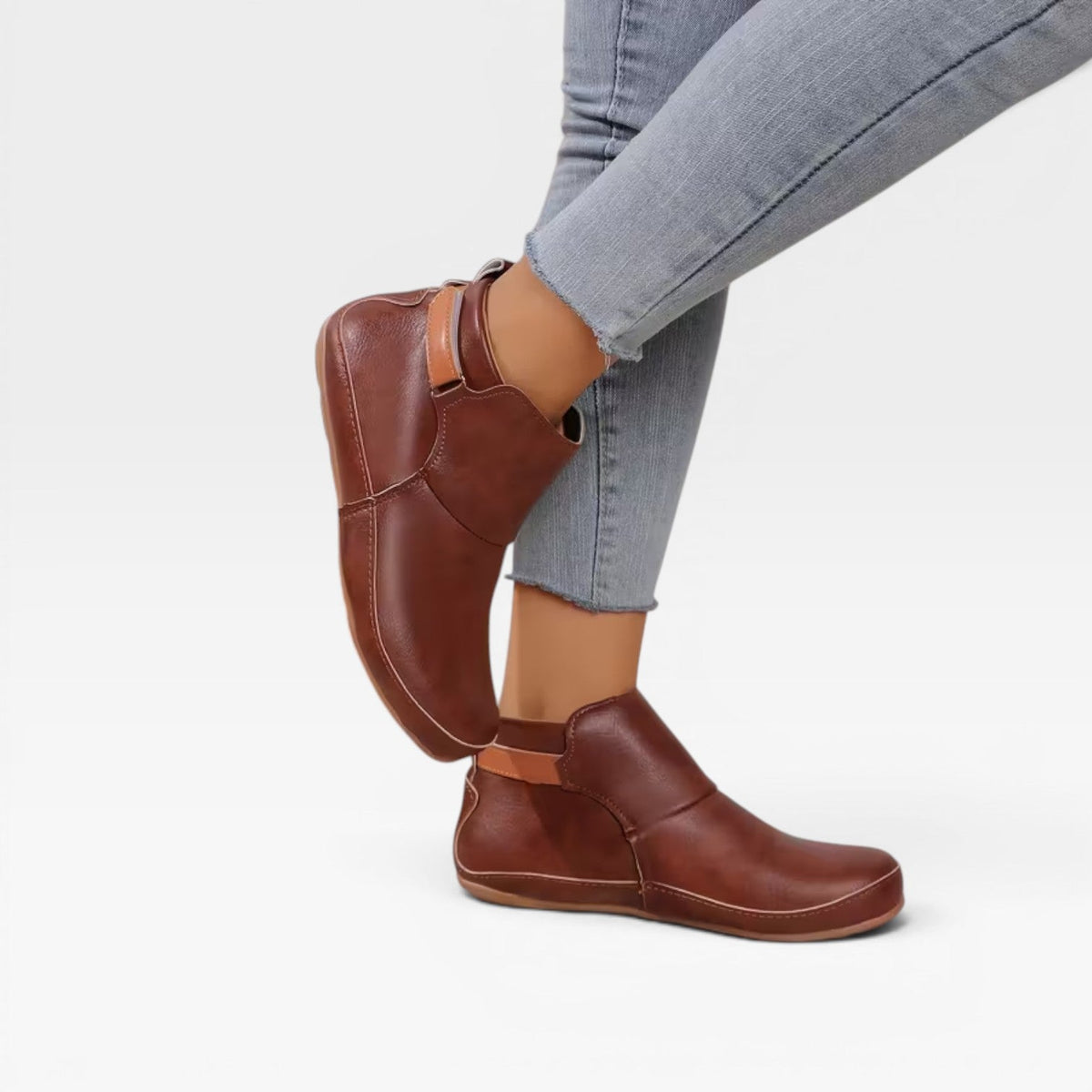 Hand Stitched Ankle Boots, Elastic Gore Low Wedge Sole