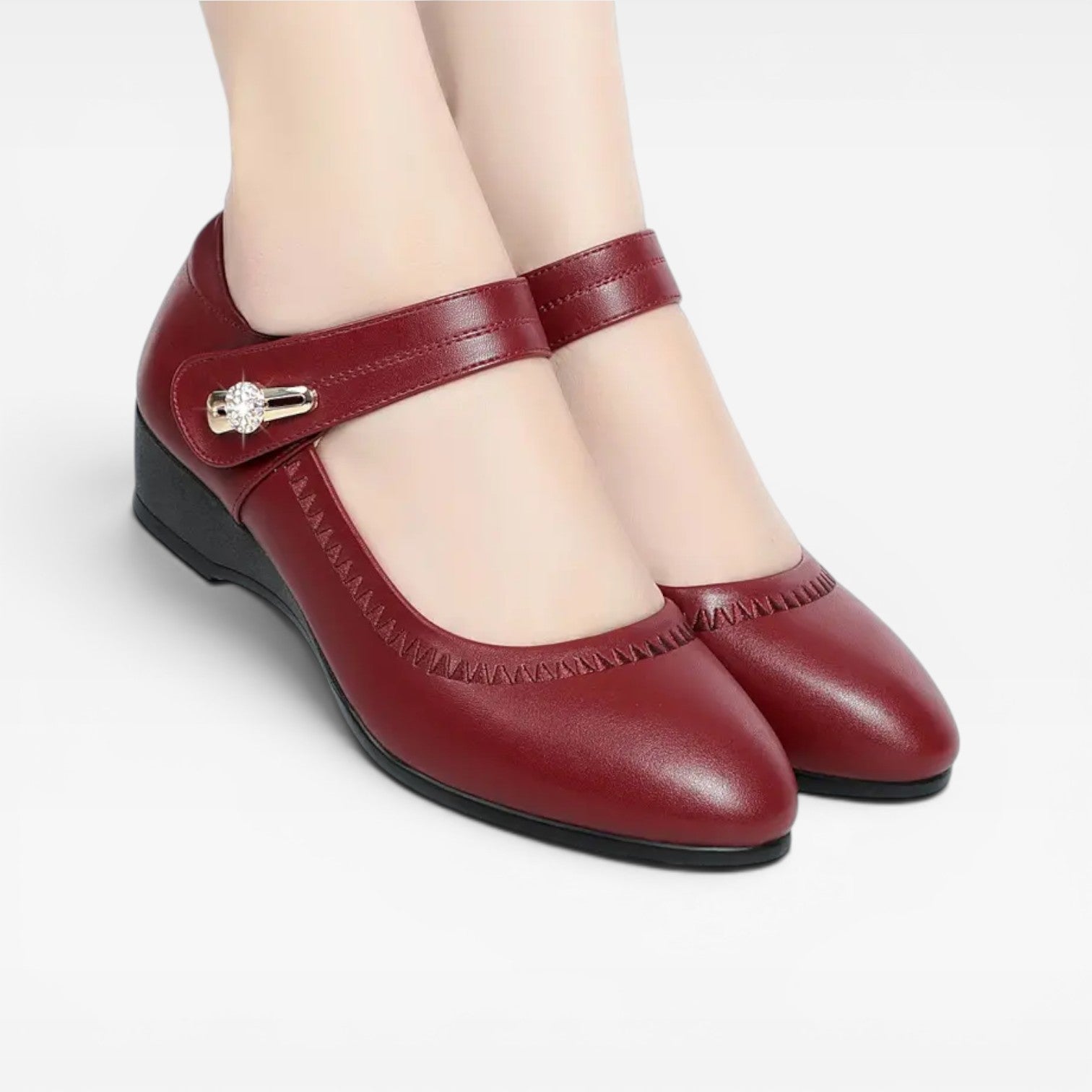 Leather Mary Jane Pumps, Cushioned 1.5 Inch Mid Heel