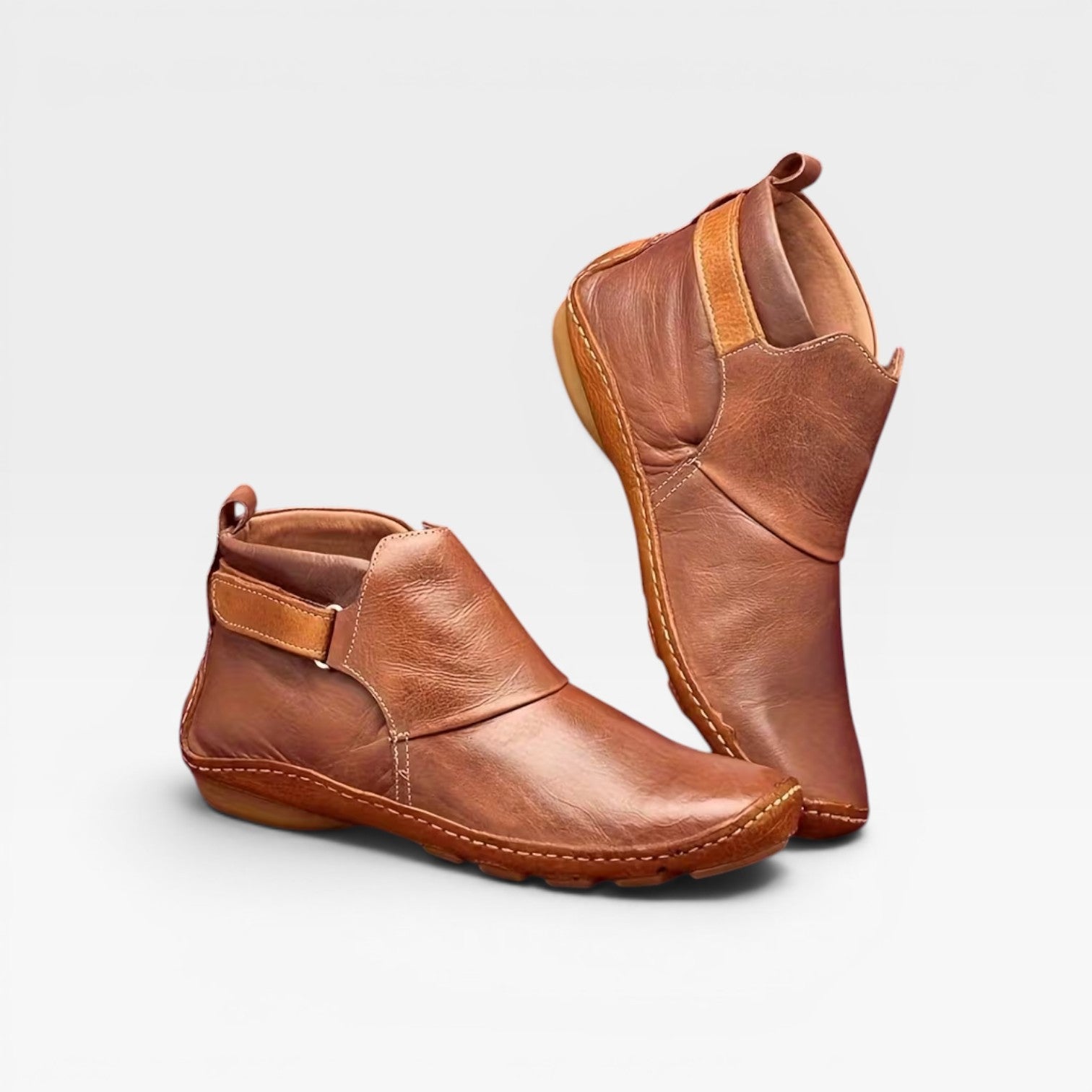 Hand Stitched Ankle Boots, Elastic Gore Low Wedge Sole