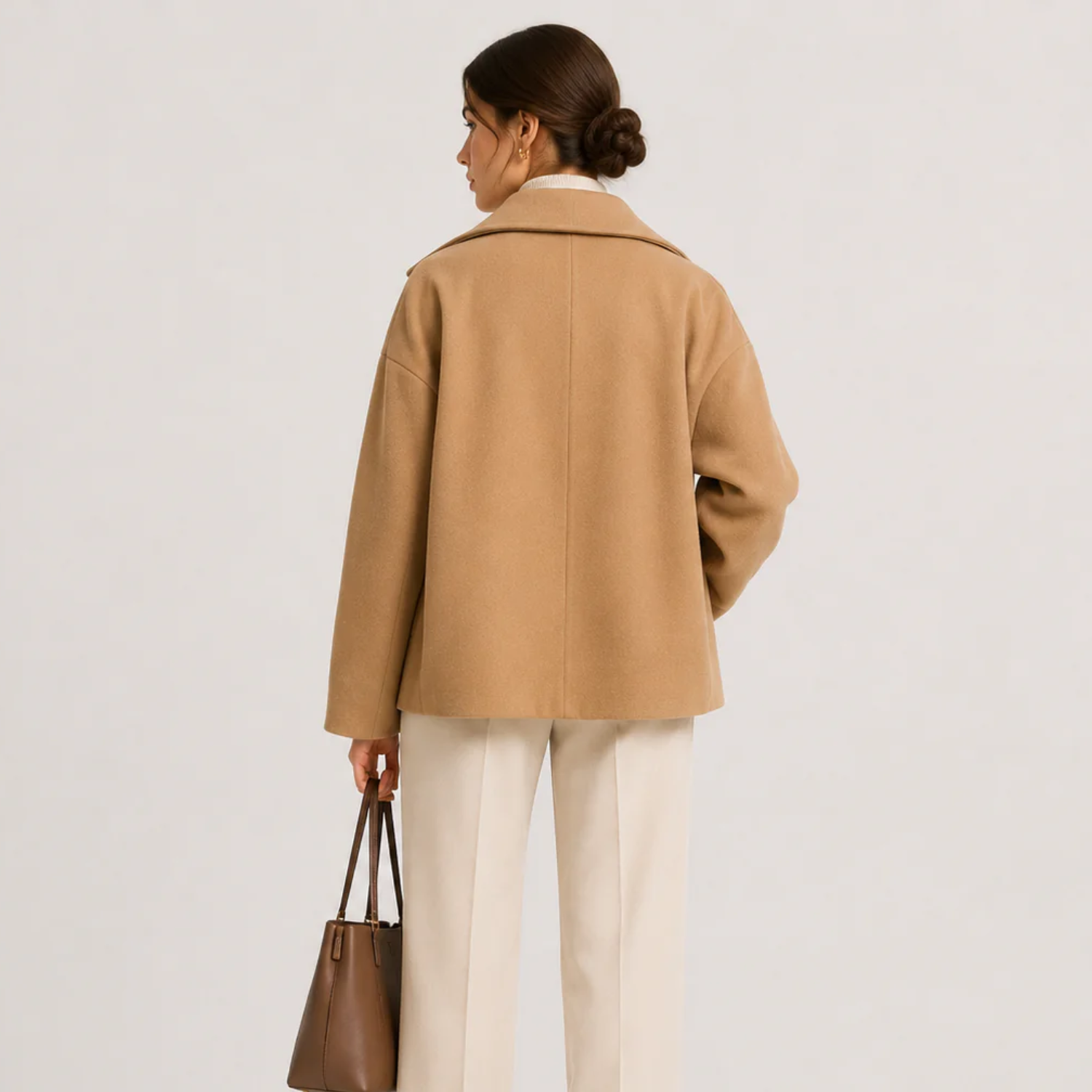 Button Up Jacket, Relaxed Tailored Beige Black Coat